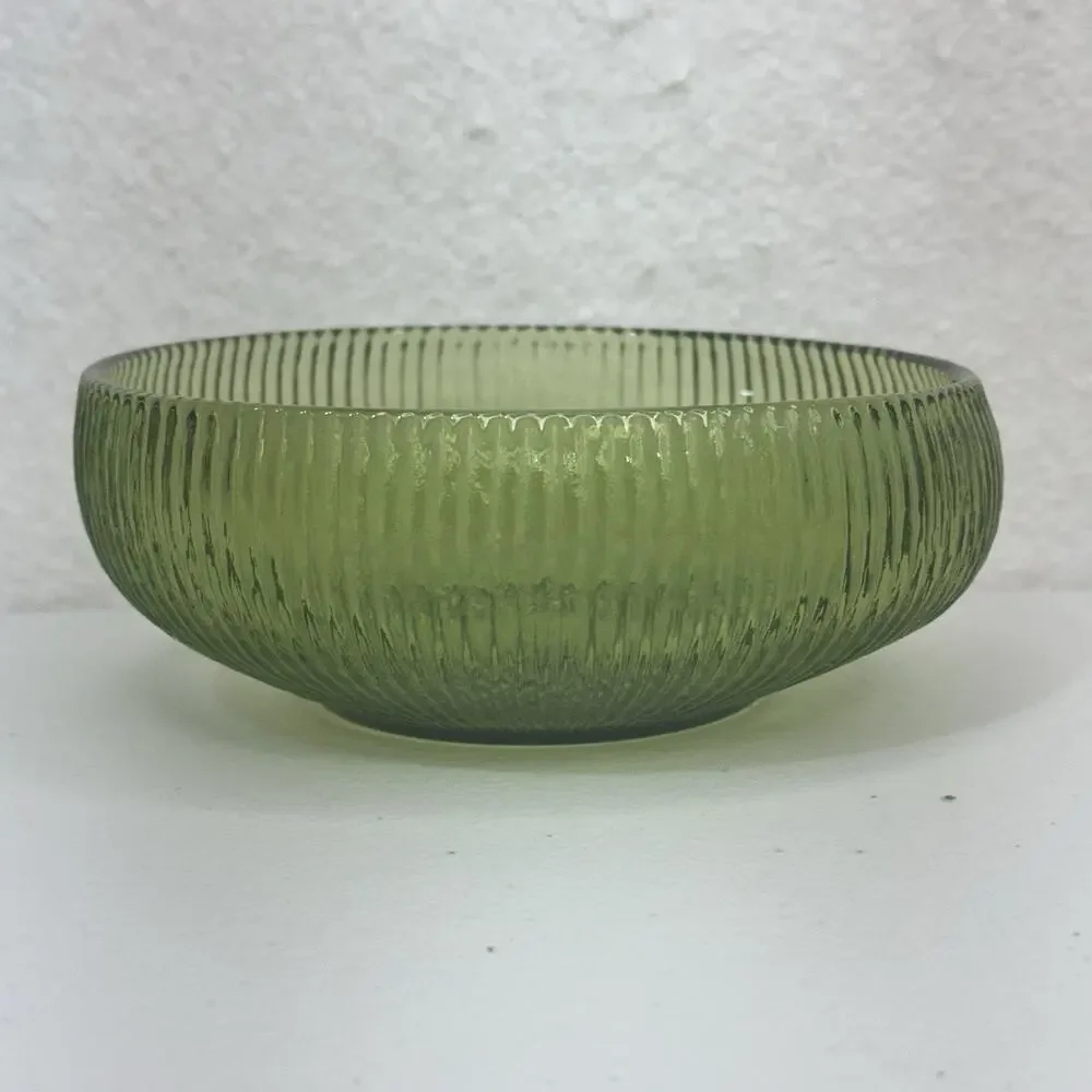 E.O. Brody Co. Cleveland Green Ribbed Glass Bowl Shallow Vase Candy Dish MCM VTG